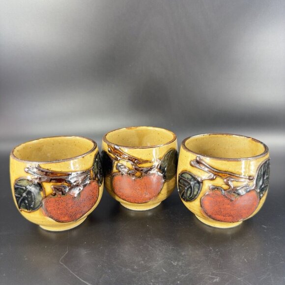 Vintage Japanese Ceramic Porcelain Tea Cup Mug Set 3 With Painted Fruit Speckled - Picture 15 of 16